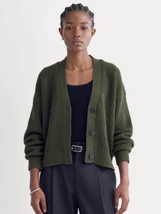 Everlane Sweaters - Everlane the boxy cardigan in everyday cotton green chunky knit size M new